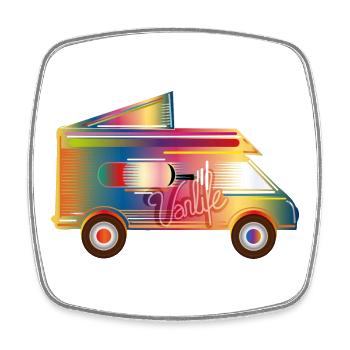colorful camper with tent roof for the Van Life - Square fridge magnet - white - Front