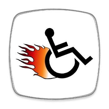 Fauteuil roulant enflammé. Fauteuil roulant avec flammes # - Magnet carré - blanc - Devant