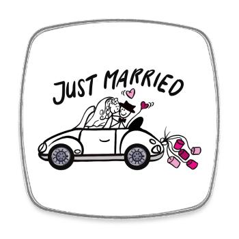 Voiture de mariage amoureuse des cœurs - Magnet carré - blanc - Devant