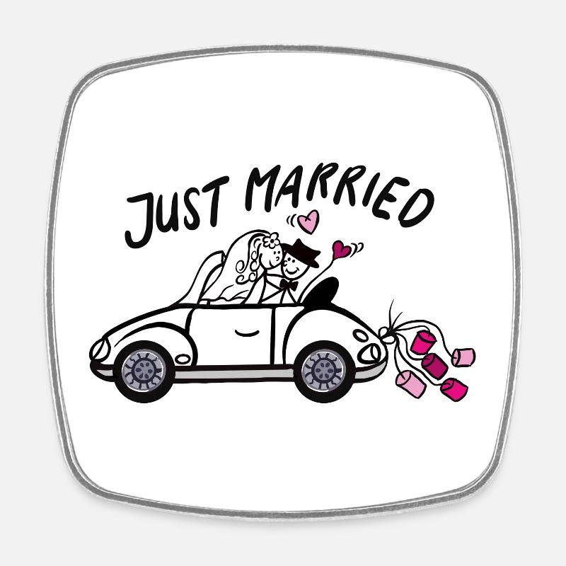 Wedding car in love with hearts - Square fridge magnet - white