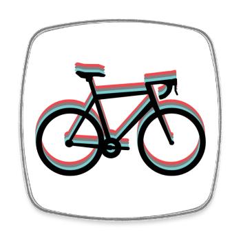 Road bike in tricolor - red, black, blue (turquoise) - Square fridge magnet - white - Front
