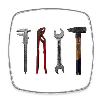 Werkzeug Illustration Handwerker Hammer Zange - Viereckiger Kühlschrankmagnet - Weiß - Vorne