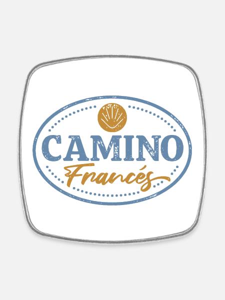 Timbre pèlerin Camino Francés | Santiago - Magnet carré - blanc