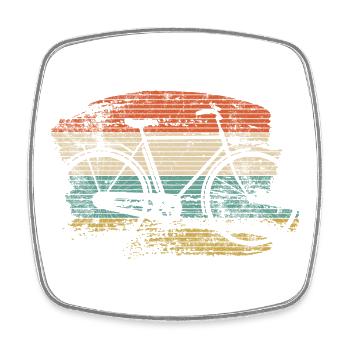 Retro Fahrrad Silhouette auf Sonnenuntergang Streifen - Viereckiger Kühlschrankmagnet - Weiß - Vorne