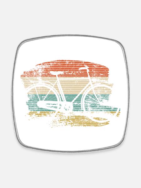 Retro Fahrrad Silhouette auf Sonnenuntergang Streifen - Viereckiger Kühlschrankmagnet - Weiß
