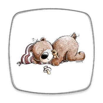 Droll Brown Bear Sleeps And Dreams - Square fridge magnet - white - Front