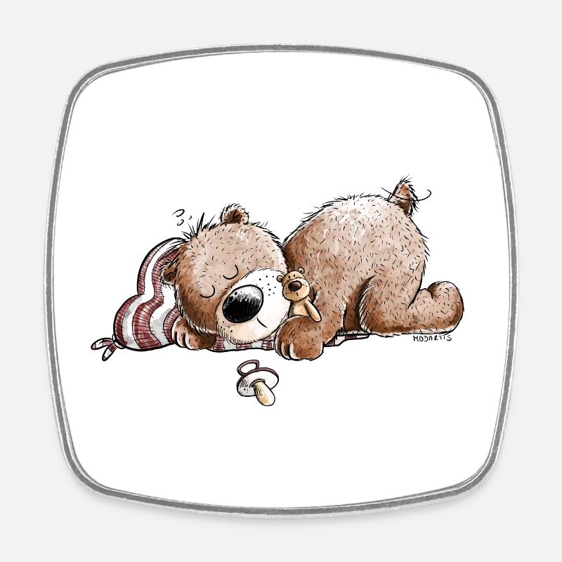 Droll Brown Bear dort et rêve - Magnet carré - blanc