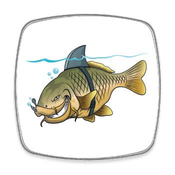 Shark Carp Lustiges Angelzeichentrick-Design - Viereckiger Kühlschrankmagnet - Weiß - Vorne