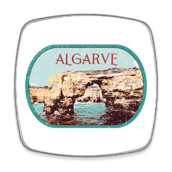 Retro-Abzeichen, Algarve Portugal, Strand Sommersonne - Viereckiger Kühlschrankmagnet - Weiß - Vorne