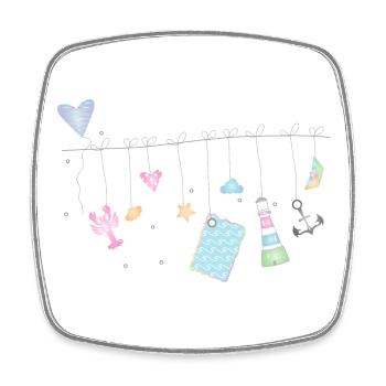 maritime zarte bunte Symbole an der Wäscheleine - Viereckiger Kühlschrankmagnet - Weiß - Vorne