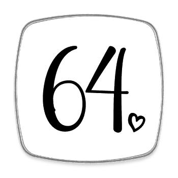 Cute Number 64, 64 Years Old, 64th Birthday Gift - Square fridge magnet - white - Front