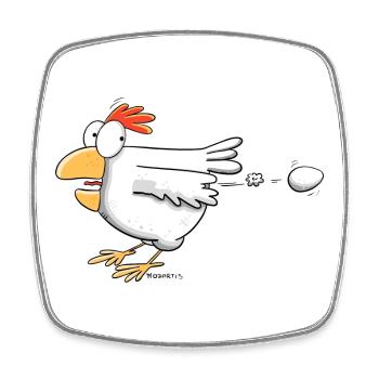 Drôle de poule pond un œuf I motif de poulet - Magnet carré - blanc - Devant