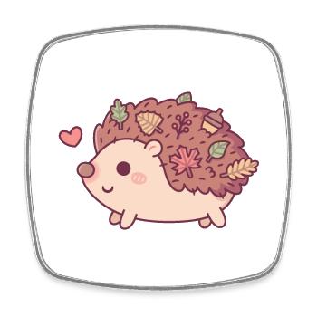 Mignon petit hérisson avec des feuilles d’automne et un gland - Magnet carré - blanc - Devant