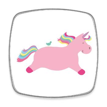 Licorne rose au galop avec oiseau - Magnet carré - blanc - Devant