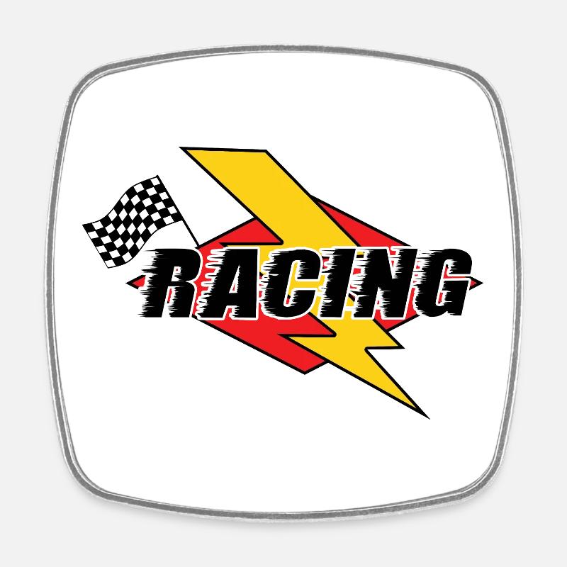 Racing Lightning Bolt & Flagge - Viereckiger Kühlschrankmagnet - Weiß