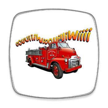 Lustiges Feuerwehrauto - Viereckiger Kühlschrankmagnet - Weiß - Vorne