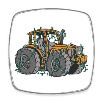 Tracteur String Lights Farmer Cadeau de Noël - Magnet carré - blanc - Devant