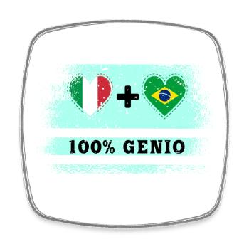 Italy and Brazil 100% genius flag - Square fridge magnet - white - Front