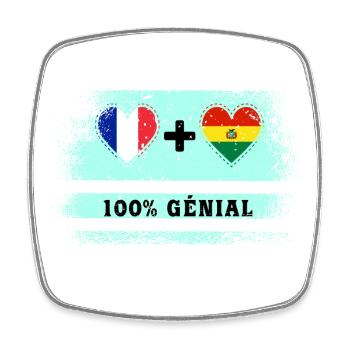 Drapeau France et Bolivie 100% génial - Magnet carré - blanc - Devant
