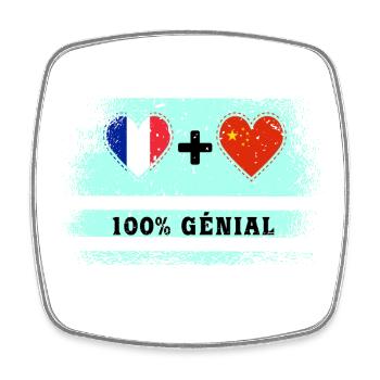 Drapeau France et Chine 100% génial - Magnet carré - blanc - Devant