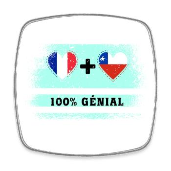 Drapeau France et Chili 100% génial - Magnet carré - blanc - Devant