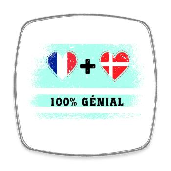 Drapeau France et Danemark 100% génial - Magnet carré - blanc - Devant