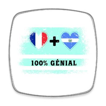 Flagge Frankreich und El Salvador 100% genial - Viereckiger Kühlschrankmagnet - Weiß - Vorne