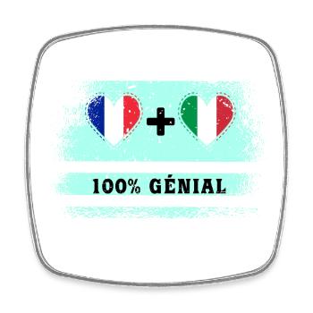 Drapeau France et Italie 100% génial - Magnet carré - blanc - Devant