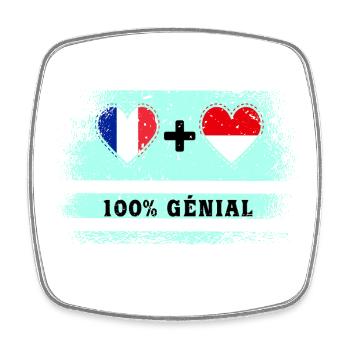 Drapeau France et Indonésie 100% génial - Magnet carré - blanc - Devant
