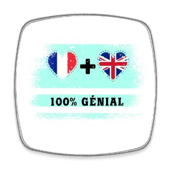 France et Grande-Bretagne Drapeau 100% génial - Magnet carré - blanc - Devant