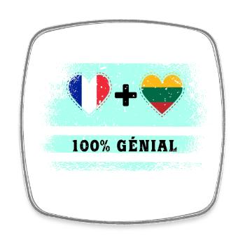 Flag France and Lithuania 100% awesome - Square fridge magnet - white - Front