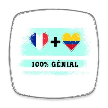 Hinweis Frankreich und Kolumbien 100% genial - Viereckiger Kühlschrankmagnet - Weiß - Vorne