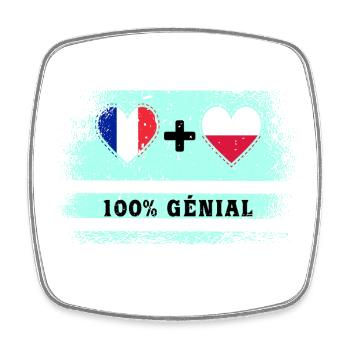 Hinweis Frankreich und Polen 100% genial - Viereckiger Kühlschrankmagnet - Weiß - Vorne