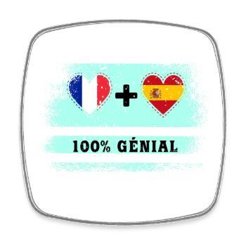 Drapeau France et Espagne 100% génial - Magnet carré - blanc - Devant