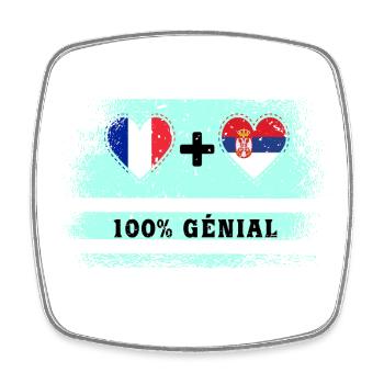 Drapeau France et Serbie 100% génial - Magnet carré - blanc - Devant