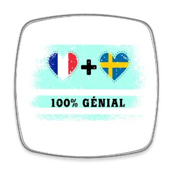 Drapeau France et Suède 100% génial - Magnet carré - blanc - Devant