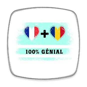 Drapeau de la France et de la Roumanie 100% génial - Magnet carré - blanc - Devant