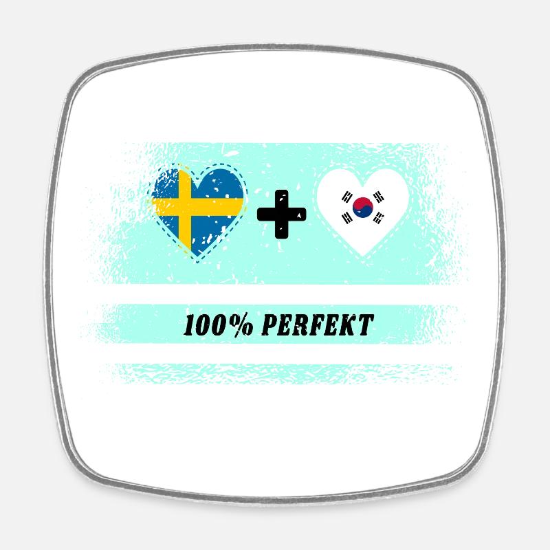 Corée du Sud et Suède 100% Parfait / Cadeau - Magnet carré - blanc