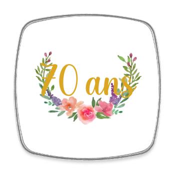 anniversaire fleurs âge 70ans - Magnet carré - blanc - Devant