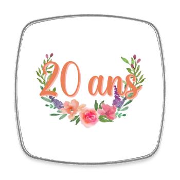 20 ans Floral Script - Magnet carré - blanc - Devant