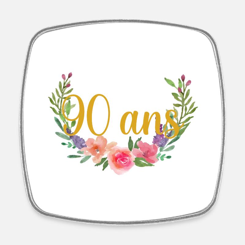 90 Ans Floral Aquarelle Doré - Magnet carré - blanc