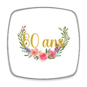80 Ans Floral Couronne de Fleurs - Magnet carré - blanc - Devant