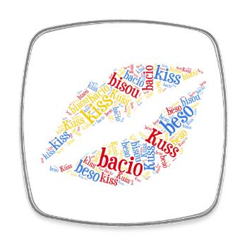 Kiss Kiss Kuss Bisou Beso Word Cloud T-Shirt - Magnet carré - blanc - Devant
