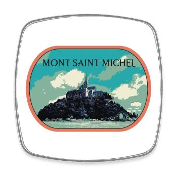 Illustration in blue and green of Mont Saint Michel - Square fridge magnet - white - Front