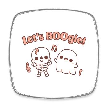 Niedliches tanzendes Skelett und Geist lässt Boogie lustig werden - Viereckiger Kühlschrankmagnet - Weiß - Vorne