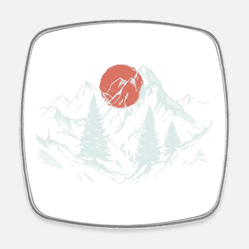 Soleil pourpre sur les pins alpins - Magnet carré - blanc