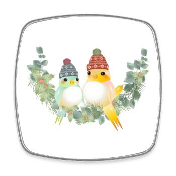 zwei bunte Vögel mit Bommelmütze für Weihnachten - Viereckiger Kühlschrankmagnet - Weiß - Vorne