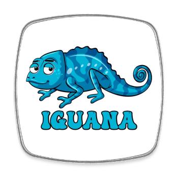 Blue Iguana Cartoon with IGUANA Text - Square fridge magnet - white - Front