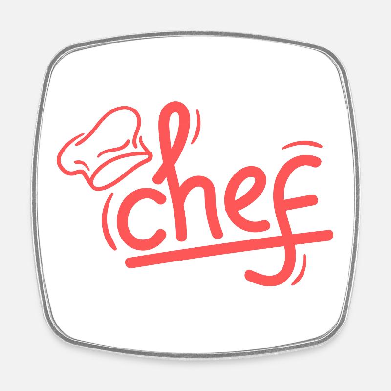 Red Chef Sketch Elegant - Square fridge magnet - white