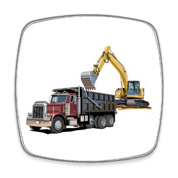 Lastwagen mit Bagger - Viereckiger Kühlschrankmagnet - Weiß - Vorne
